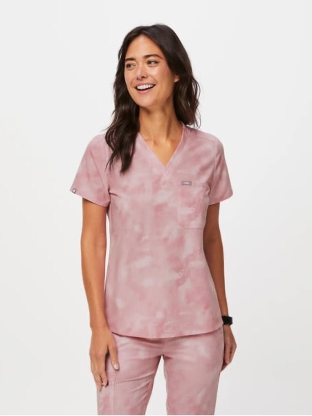 Figs Women's Marbled Rose Catarina One Pocket V-Neck Scrub Top